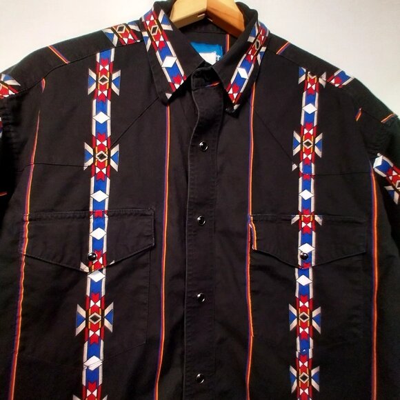 Wrangler Other - Wrangler Weastern Shirt Men Medium Black SHort Sleeve Southwest Geometric Stripe
